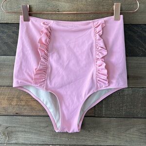 Kortni Jeane Women's Down the Front Ruffle Bikini Swim Bottoms in Pink